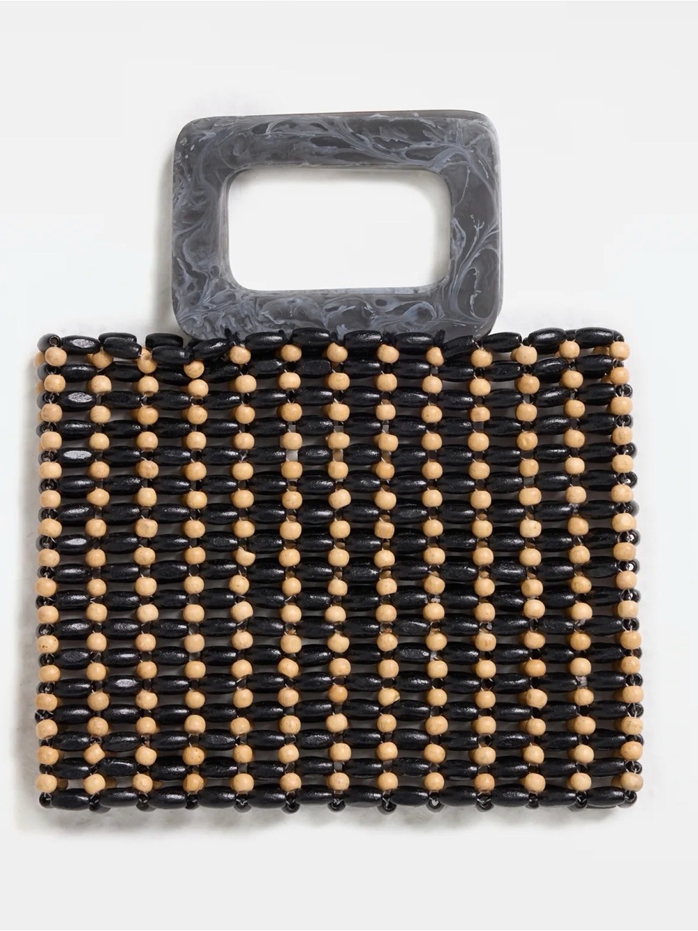 🔘l*space “chiado” Black and Natural Beaded bag with Marbled Rectangular Handle